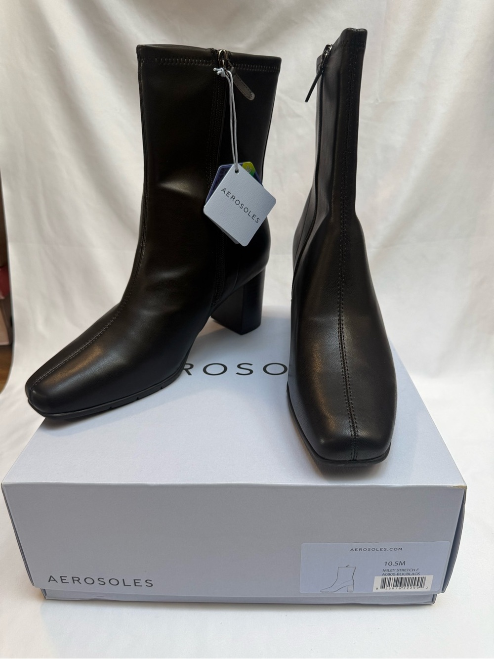 NEW Aerosoles Womens Black Miley Boot Block Heel High Ankle Sz 10.5 Retail $119